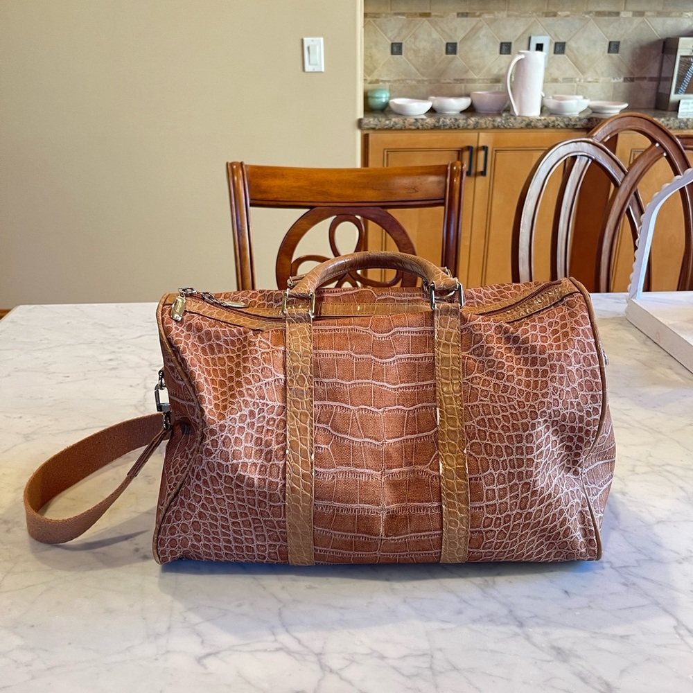 Softbag Crocodile Print Canvas Bag with Leather Lining